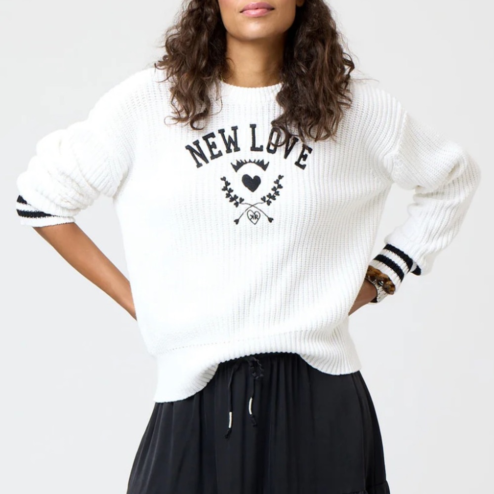 KERRI ROSENTHAL Boyfriend New Love White Cotton Knit Sweater